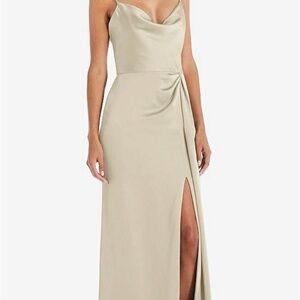 Dessy Collection Lux Satin Champagne Dress